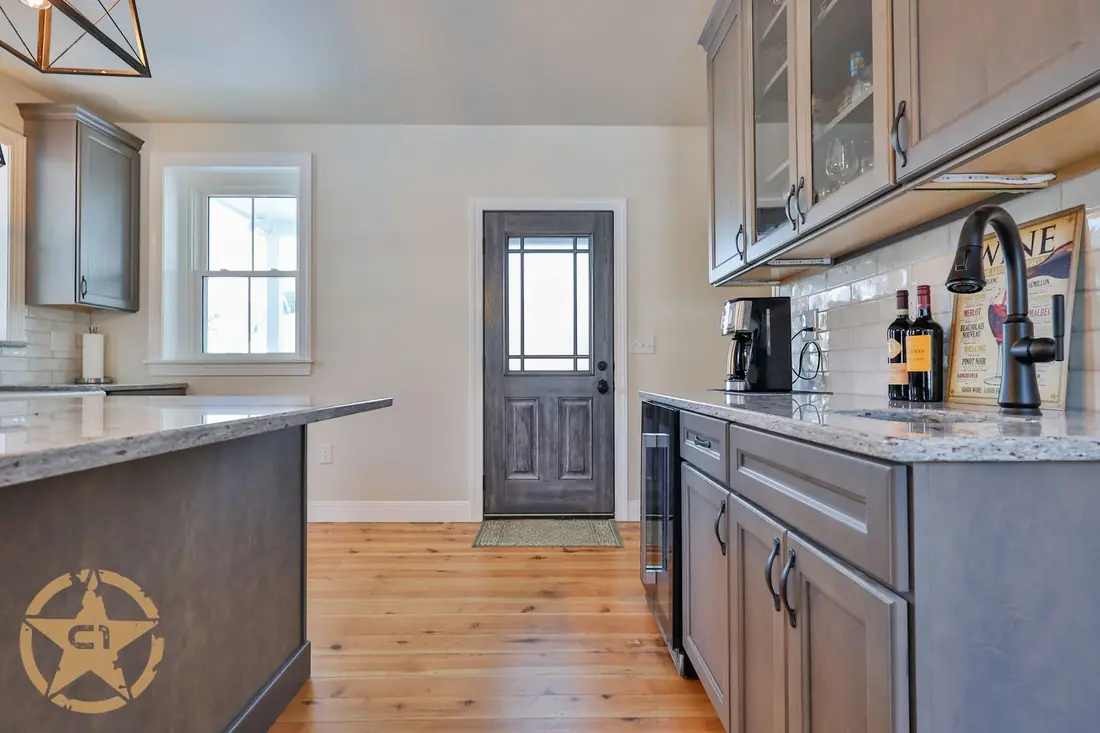 Finished kitchen remodel in Fogelsville, Pennsylvania, looking toward the back entry
